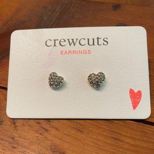 CrewCuts by J CREW SILVER CRYSTAL PAVE HEART EARRINGS NWT